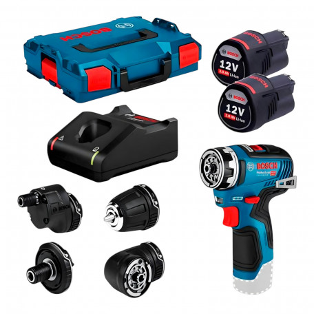 Бесщеточный аккумуляторный шуруповерт Bosch Professional GSR 12V-35 FC с 4 адаптерами в L-Boxx 102 из 2 акб GBA 12V 3.0Ah и з/п GAL 12V-40 (06019H3000)