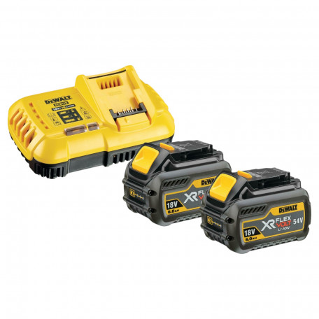 Зарядний пристрій DeWALT 18V/54V, вихідний струм 8 А, + 2 акумулятори 54В XR Li-Ion 6 Аг (DCB118T2)