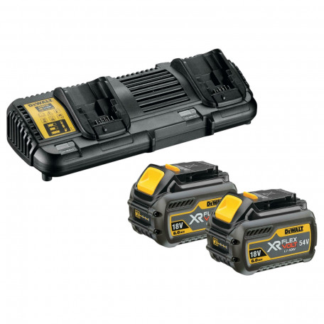 Зарядний пристрій, подвійний, DeWALT 18V/54V, вихідний струм 4 А, + 2 акумулятори 54В XR Li-Ion 6 Аг (DCB132T2)