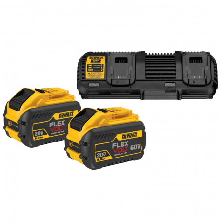 Зарядний пристрій, подвійний, DeWALT 18V/54V, вихідний струм 4 А, + 2 акумулятори 9 Аг (18 В)/3 Аг (54 В) (DCB132X2)