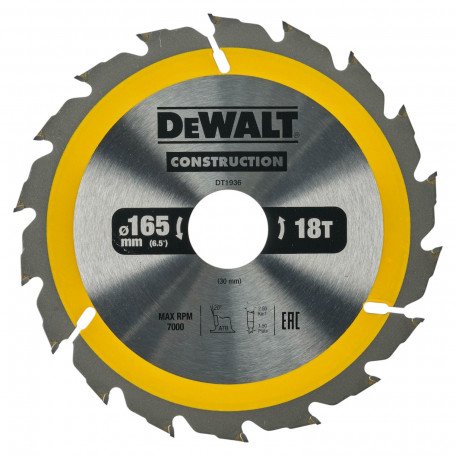 Диск пильный, по дереву DeWalt Construction 165x1,5x30 мм, 18T (DT1936)