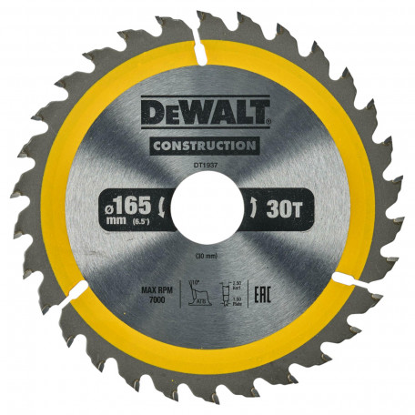 Диск пильный, по дереву DeWalt Construction 165x1.5x30 мм, 30T (DT1937)