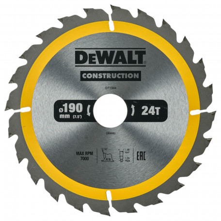 Диск пильный, по дереву DeWalt Construction 190x1.7x30 мм, 24T (DT1944)