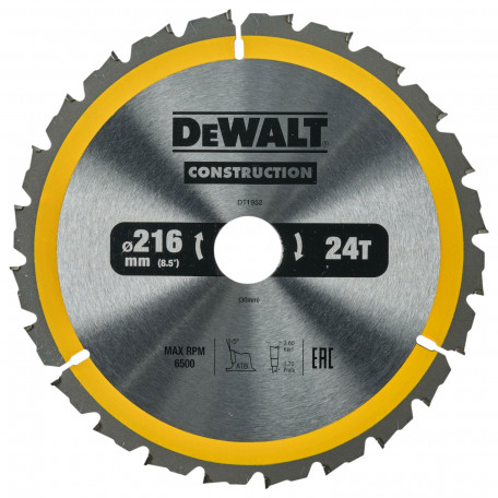 Диск пильный, по дереву DeWalt Construction 216x1.7x30 мм, 24T (DT1952)