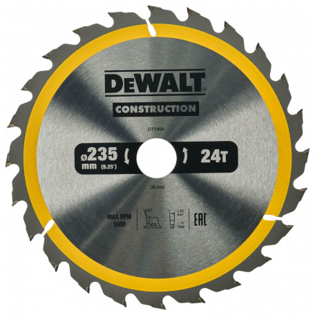 Диск пильный, по дереву DeWalt Construction 235x1.7x30 мм, 24T (DT1954)