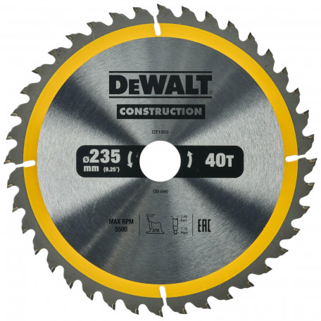 Диск пильный, по дереву DeWalt Construction 235x1.7x30 мм, 40T (DT1955)