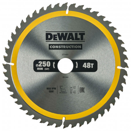 Диск пильный, по дереву DeWalt Construction 250x2x30 мм, 48T (DT1957)