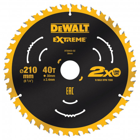 Диск пильный, по дереву DeWalt Extreme 210x1.8x30 мм, 40T (DT20433)