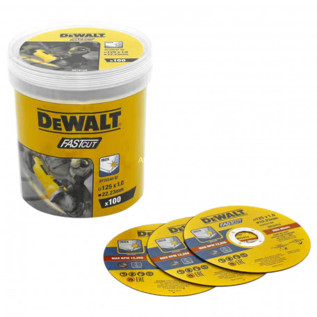 Набор кругов отрезных DeWALT Fast Cut, по нержавеющая сталь/листовой металл, 125x1x22,23 мм. 100 шт. (DT20540)