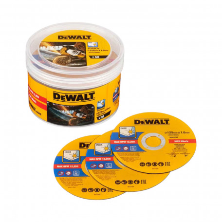 Набор отрезных кругов DeWALT HIGH PERFORMANCE, нержавеющая сталь/листовой металл, 125x1.0x22,23 мм. 50 шт. (DT20598)
