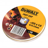 Набор кругов отрезных DeWALT Fast Cut, по нержавеющая сталь/листовой металл, 125x1x22,23 мм. 10 шт. (DT3507)