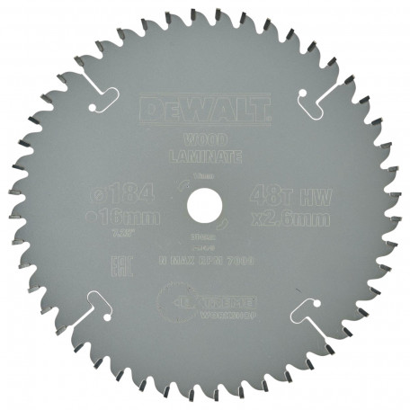 Диск пильний, по пластику/алюмінію DeWalt Extreme Workshop 184x1.8x16 мм, 48T (DT4092)