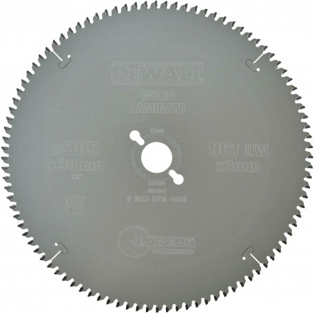 Диск пильний, по пластику/алюмінію DeWalt Extreme Workshop 305x2.2x30 мм, 96T (DT4290)