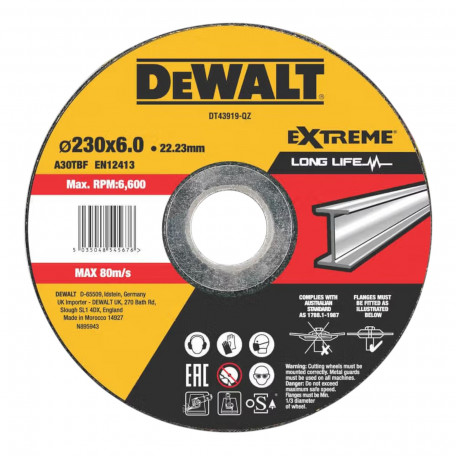 Круг шліфувальний DeWALT EXTREME, 230х6х22.23 мм (DT43919)