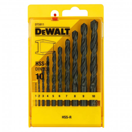 Набір свердел по металу DeWALT HSS-R 1/2/3/4/5/6/7/8/9/10 мм. (DT5911)