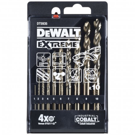 Набір свердлів по металу DeWALT Extreme Cobalt 1/2/3/4/5/6/7/8/9/10 мм. 10 шт. (DT5935)