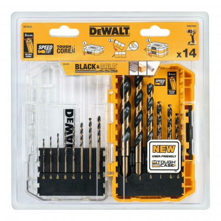 Набір свердел по металу DeWALT Black&Gold 1/1.5/2/2.5/3/3.5/4х2/5/6/8 мм. 14 шт. (DT70727)