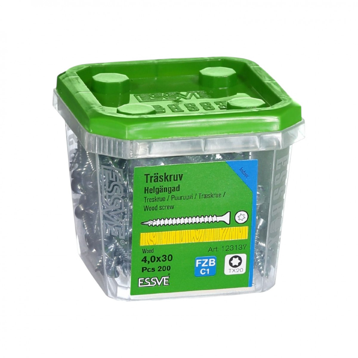 Шуруп Essve HG для ДСП к дереву 4,0 × 30 потай оцинк. TX20 (200 шт.) (123137)