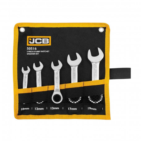 Набір комбінованих коротких ключів з тріскачкою, в чохлі, JCB Tools JCB-50516 (10-19 мм.) (5 предметів.) (65685)