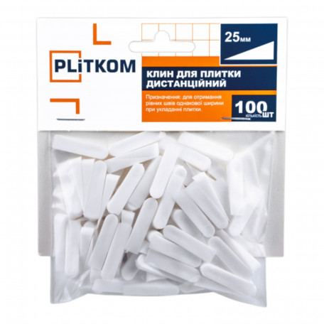 Клин для плитки дистанционный PLiTKOM, 25 мм, 100 шт (1111600)
