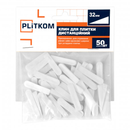 Клин для плитки дистанционный PLiTKOM, 32 мм, 50 шт (1111700)