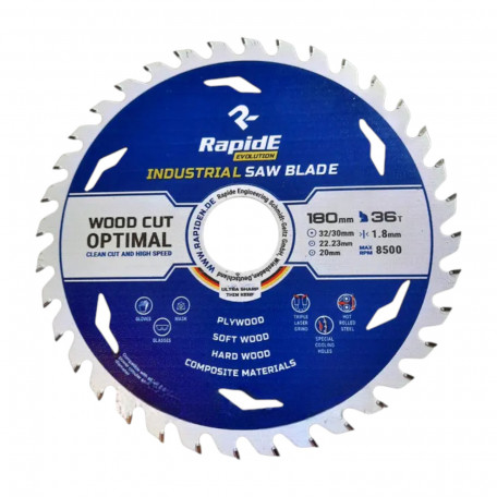 Пила RAPIDE INDUSTRIAL TCT SAW 180*20/22.23/32*36T (RA-PL11836T)