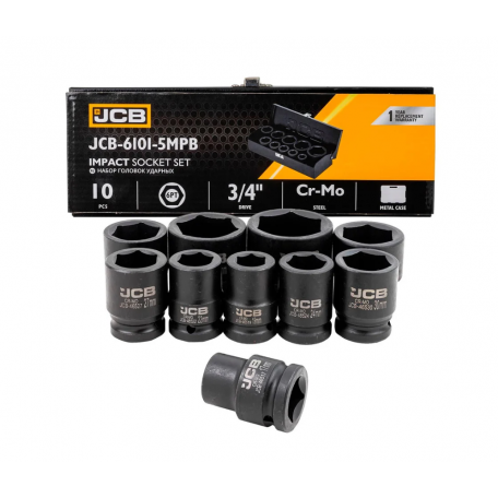 Набір головок ударних в металевому кейсі 10 од. 3/4'' (6-гр.) (17-46 мм) JCB Tools JCB-6101-5MPB