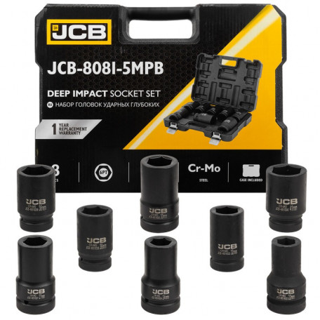 Набір головок ударних глибоких 8 од. 1'' (6-гр.) JCB Tools JCB-8081-5MPB