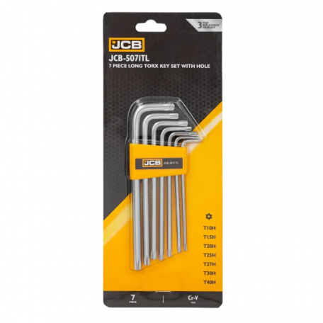 Haбіp Г-подіб. ключів подовжених з отвором TORX 7 од. (T10H-T40H) JCB Tools JCB-5071TL