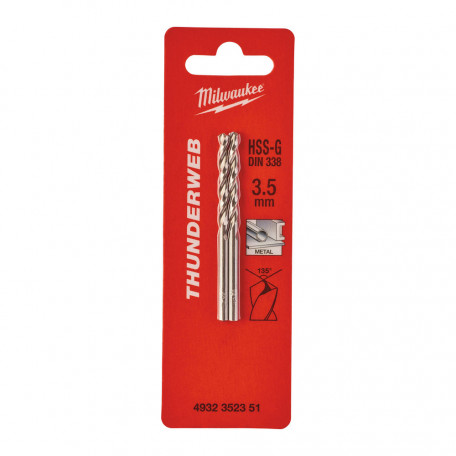 Сверло по металлу MILWAUKEE THUNDERWEB HSS-G, DIN338, Ø3,5x70х39мм. (2 шт.) (4932352351)