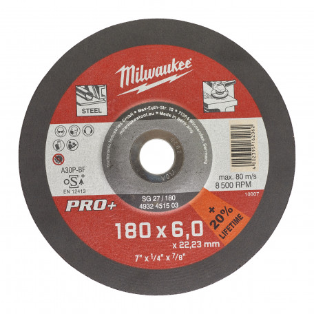 Диск зачистной по металлу MILWAUKEE, SG 27/180х6 PRO+, Ø180мм
