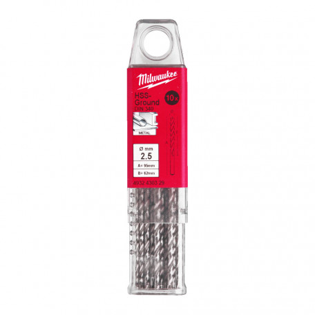 Сверло по металлу MILWAUKEE HSS-G, DIN340, Ø2,5x95х62мм, удлиненное, (10 шт.) (4932430329)