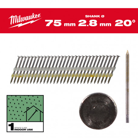 Набор гвоздей для нейлера 15G/20°/75мм (2000 шт) MILWAUKEE (4932492588)