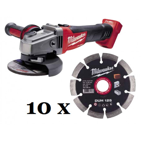 Шлифмашина угловая MILWAUKEE, M18 CAG125X-0 125мм + Диски 10шт (4932479674)