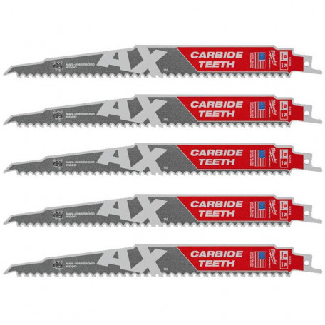 Полотно для шабельних пил AX CARBIDE MILWAUKEE, 230х5мм, 5шт (деревина з цвяхами) (48475526)