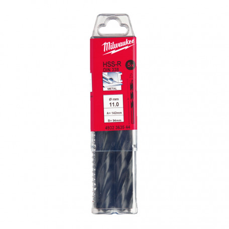 Сверло по металлу MILWAUKEE HSS-R, DIN338, Ø11,0х142х94мм, (5 шт.) (4932363544)