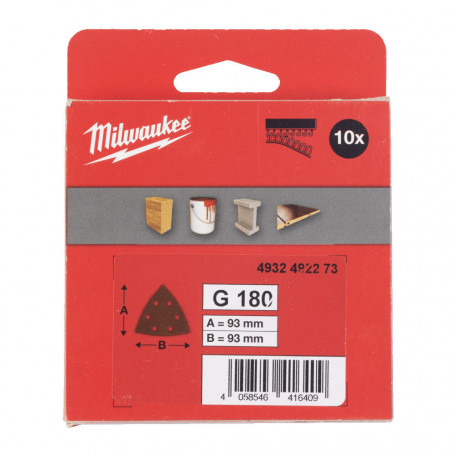 Шліфувальні листи MILWAUKEE, 93х93х93мм HL, зерно 180, (10шт) (4932492273)