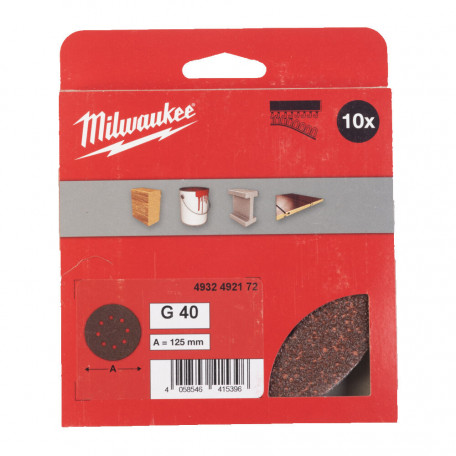 Шлифовальный круг MILWAUKEE Ø125/8 HL, зерно 40, (10шт) (4932492172)