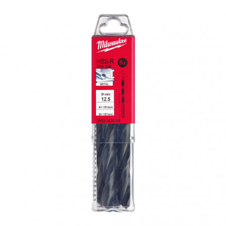 Сверло по металлу MILWAUKEE HSS-R, DIN338, Ø12,5х151х101мм, (5 шт.) (4932363559)