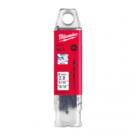 Сверло по металлу MILWAUKEE HSS-R, DIN338, Ø2,0х49х24мм, (10 шт.) (4932363454)