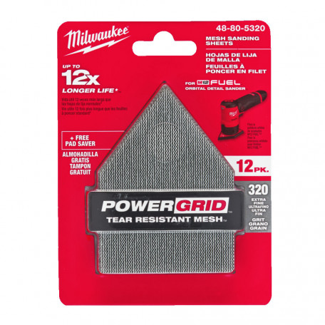 Сітка шліфувальна PG Mesh HL MILWAUKEE, 67х92мм, зерно 320, (12шт+подложка) (48805320)