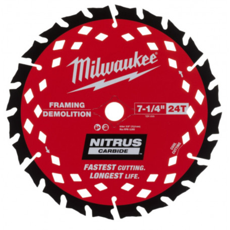 Диск пильный по древесине с гвоздями Nitrus MILWAUKEE 190х30х1,6мм 24 зуб (4932499376)