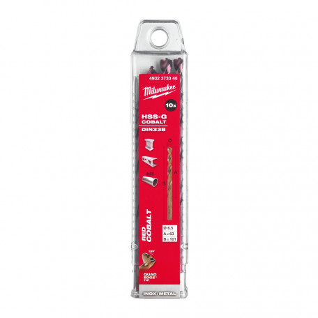 Сверло по металлу HSS-Co MILWAUKEE, DIN338, Ø6,5х101х63мм, (10шт)