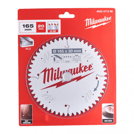Диск пильный по алюминию PFTE MILWAUKEE, Ø165х20х2,2мм, 96 зуб.