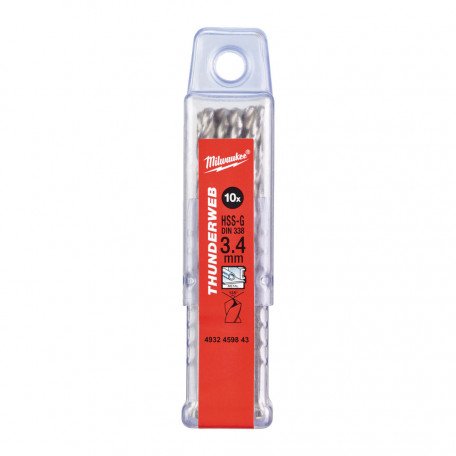 Сверло по металлу MILWAUKEE THUNDERWEB HSS-G, DIN338, Ø3,4x70х39мм. (10 шт.) (4932459843)