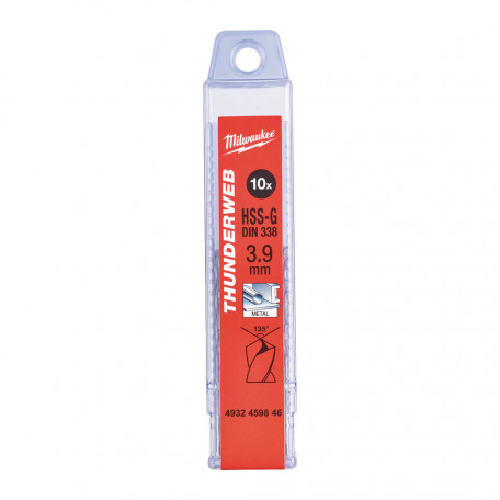 Сверло по металлу THUNDERWEB HSS-G MILWAUKEE, DIN338, Ø3,9х75х43мм, (10шт)