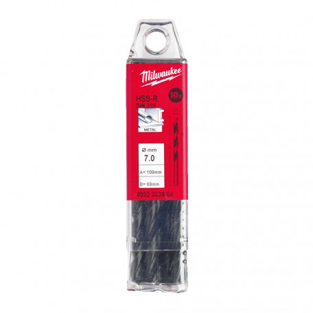 Свердло по металу MILWAUKEE HSS-R, DIN338, Ø7,0х109х69мм, (10 шт.) (4932363504)