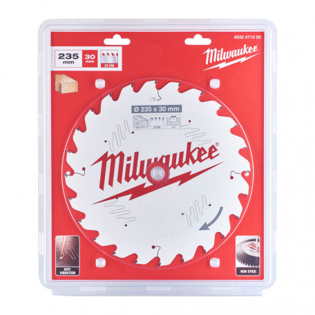 Диск пильный по дереву PFTE MILWAUKEE, Ø235х20х2,4мм, 24 зуб.