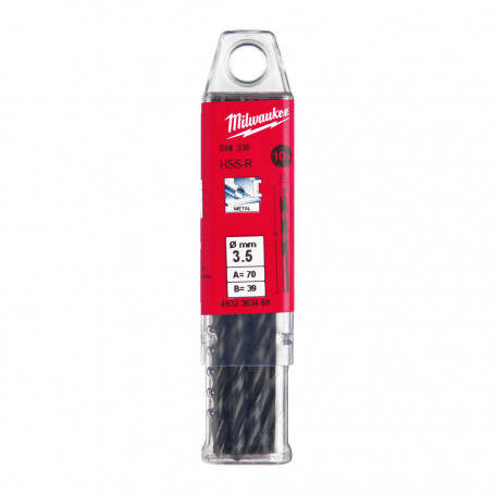 Сверло по металлу MILWAUKEE HSS-R, DIN338, Ø3,5х70х39мм, (10 шт.) (4932363469)