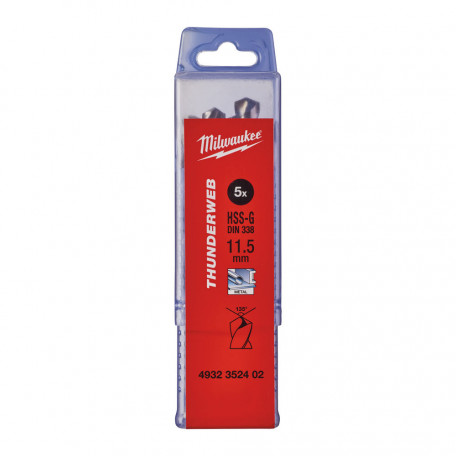 Сверло по металлу MILWAUKEE THUNDERWEB HSS-G, DIN338, Ø11,5х142х94мм. (5 шт.) (4932352402)